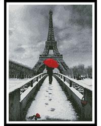 Red Umbrella At The Eiffel Tower - Artecy Cross Stitch