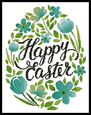Happy Easter Floral Egg (Blue) - Artecy Cross Stitch