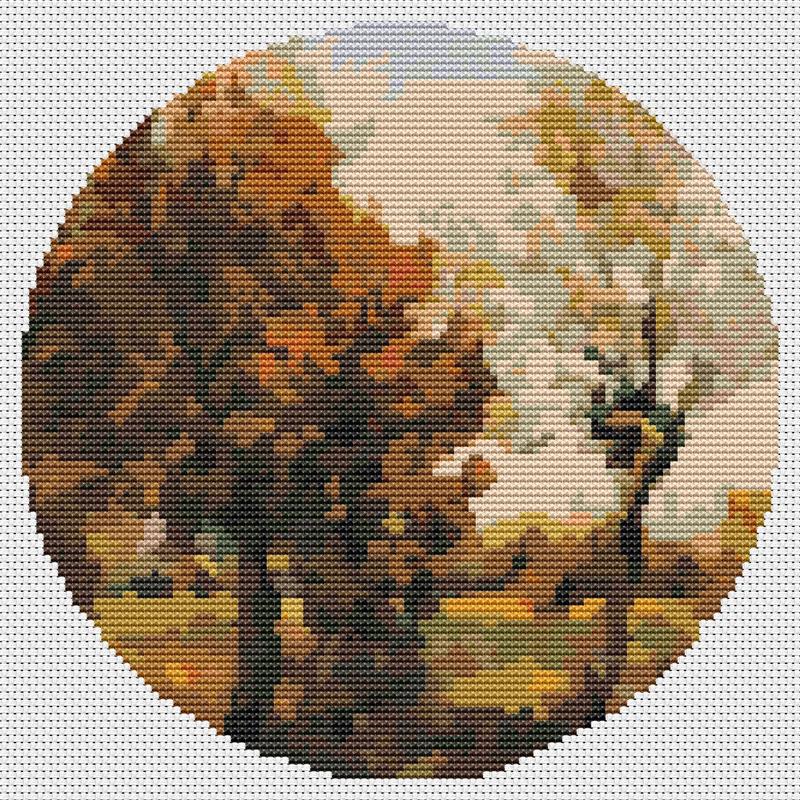 Autumn Landscape With Four Trees (Circular Chart) - Art of Stitch, The