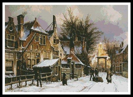 A Townview With Figures On A Snow Covered Street - Artecy Cross Stitch