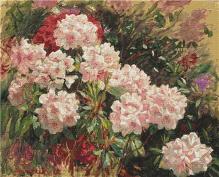 Flowering Rhododendrons In Tuxens Garden In Skagen - X Squared Cross Stitch