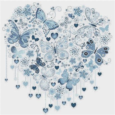Butterfly Heart: Hamptons Blue - X Squared Cross Stitch