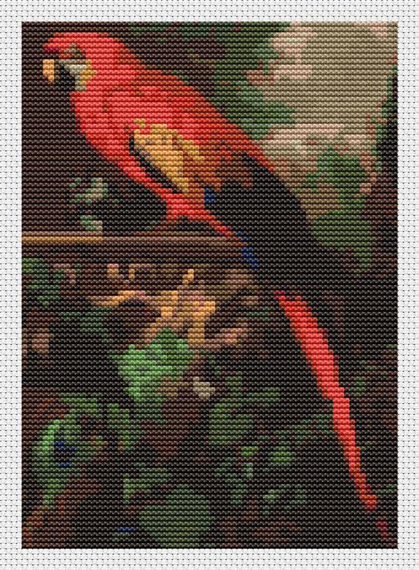 A Scarlet Macaw In A Landscape (Mini Chart) - Art of Stitch, The