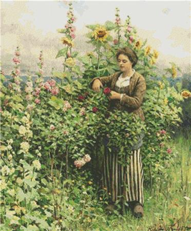 Woman Cutting Flowers - X Squared Cross Stitch