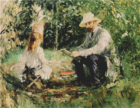 Eugene Manet And His Daughter In The Garden - X Squared Cross Stitch