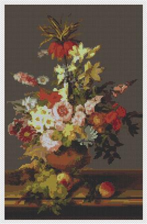 Still Life Of Flowers, Grapes And Peaches - Art of Stitch, The