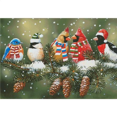 Festive Birds On A Snowy Perch - Charting Creations