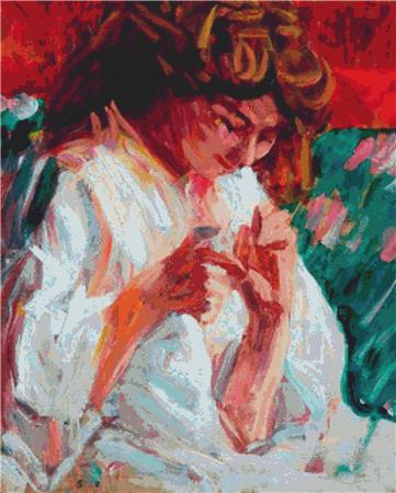 Girl Mending - X Squared Cross Stitch