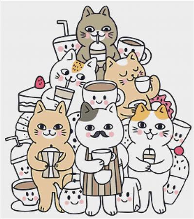 Coffee Cats - X Squared Cross Stitch