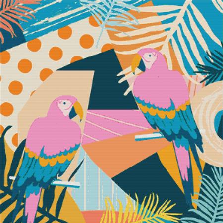 Tropical Jungle Leaves With Parrots - X Squared Cross Stitch