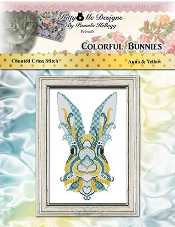 Colorful Bunnies Aqua And Yellow - Kitty & Me Designs
