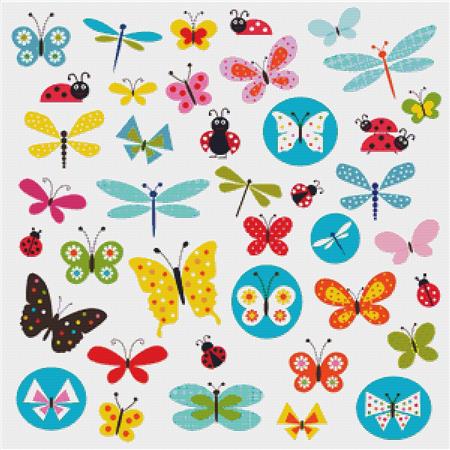 Butterflies And Ladybugs I - X Squared Cross Stitch