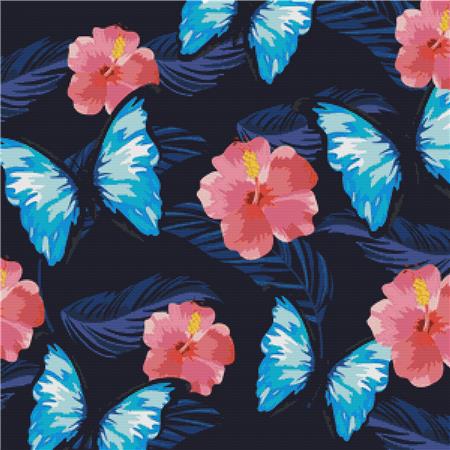 Butterflies With Tropical Flowers - X Squared Cross Stitch