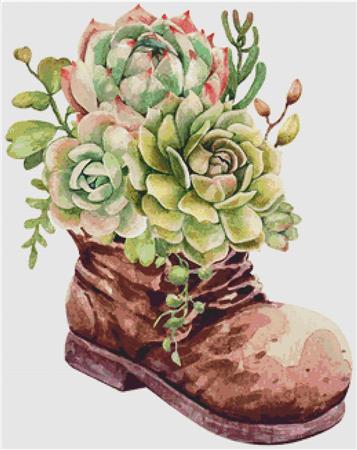 Succulents In A Boot - X Squared Cross Stitch