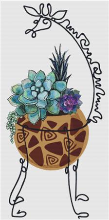 Succulents In A Giraffe Pot - X Squared Cross Stitch