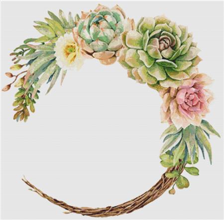 Succulents On A Vine Wreath - X Squared Cross Stitch