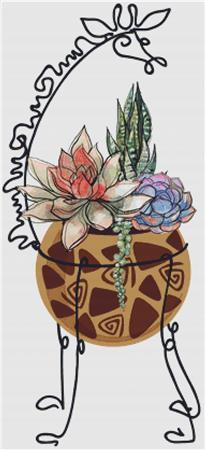 Succulents In A Giraffe Pot I - X Squared Cross Stitch