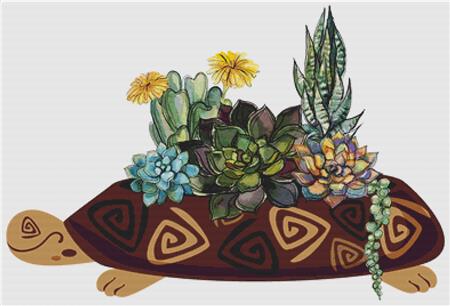Succulents In A Tortoise Pot - X Squared Cross Stitch