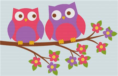 Cute Owls On A Branch - X Squared Cross Stitch