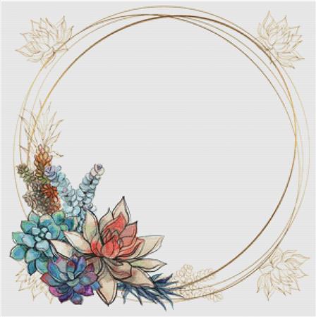 Succulents On A Gold Frame - X Squared Cross Stitch
