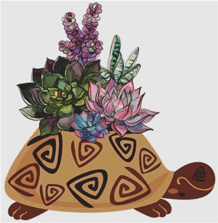 Succulents In A Tortoise Pot I - X Squared Cross Stitch