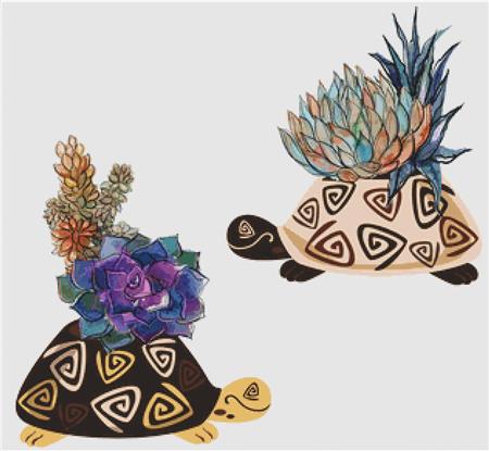 Succulents In Tortoise Pots - X Squared Cross Stitch