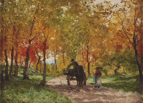 Wagon In The Autumn Landscape - X Squared Cross Stitch