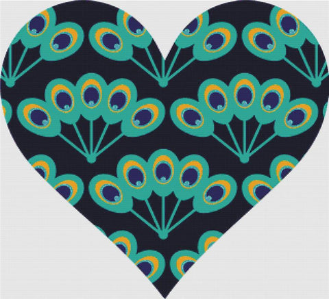 Peacock Tail Heart - X Squared Cross Stitch