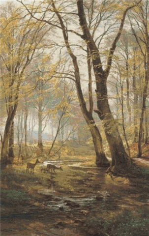 A Woodland Scene With Deer - X Squared Cross Stitch
