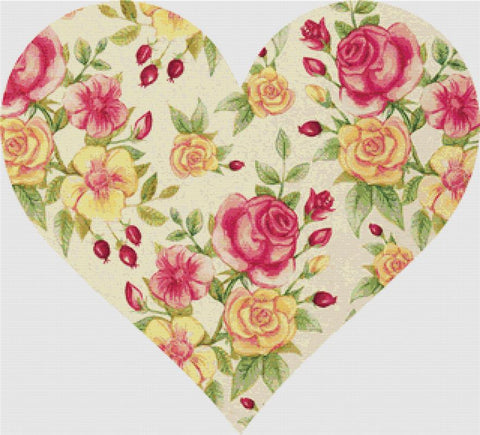 Aged Roses Heart - X Squared Cross Stitch