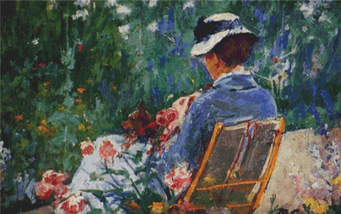 Lydia Seated In The Garden With A Dog In Her Lap - X Squared Cross Stitch