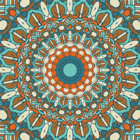 Blue And Orange Mandala - X Squared Cross Stitch