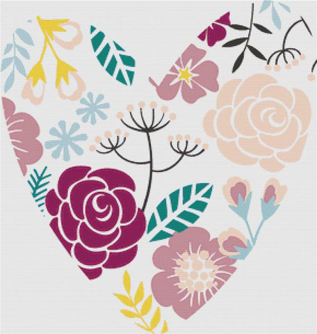 Romantic Floral Heart - X Squared Cross Stitch