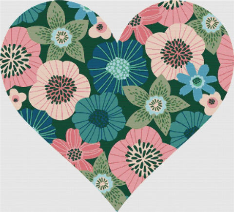 Beautiful Floral Heart - X Squared Cross Stitch