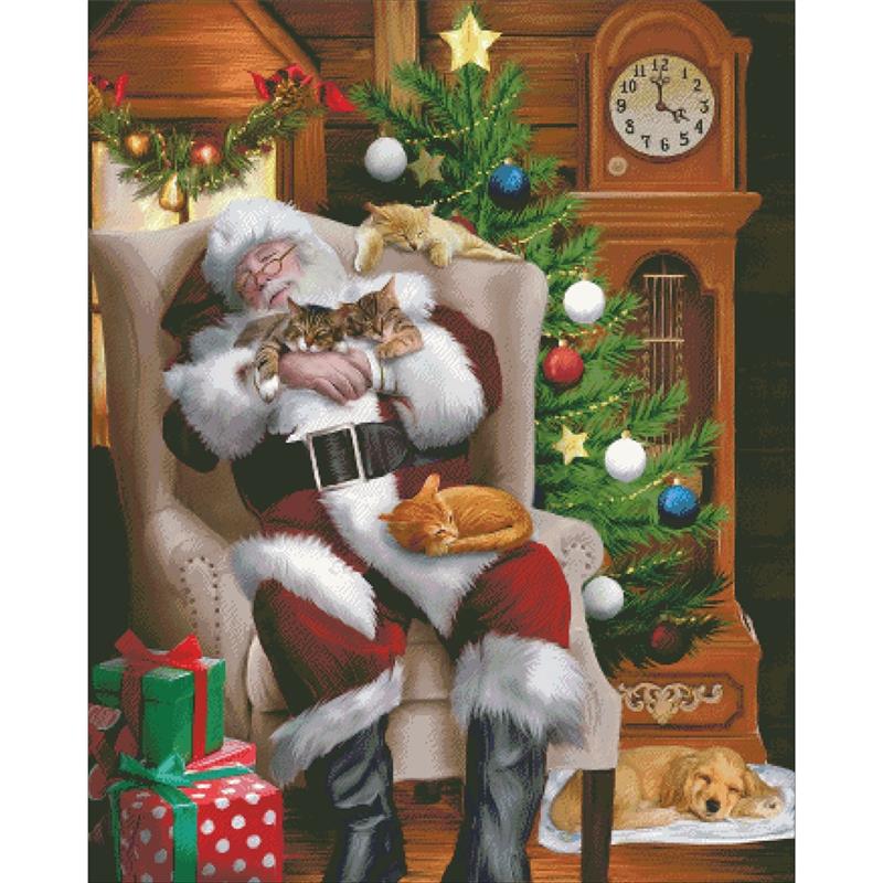 Santa Cat Nap - Charting Creations