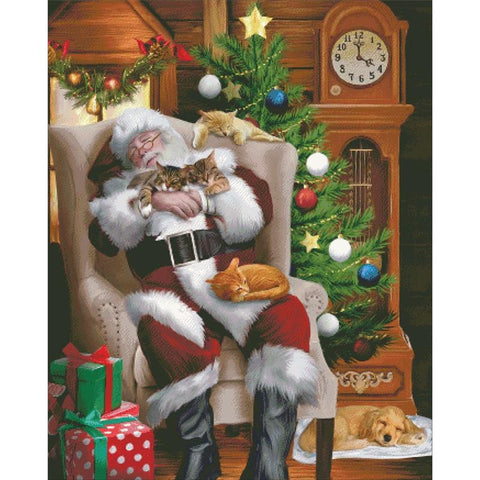 Santa Cat Nap - Charting Creations
