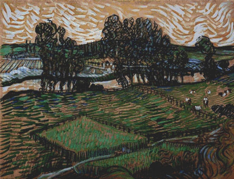 Landscape With Bridge Across The Oise - X Squared Cross Stitch