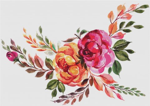 Orange And Pink Watercolour Flowers - X Squared Cross Stitch