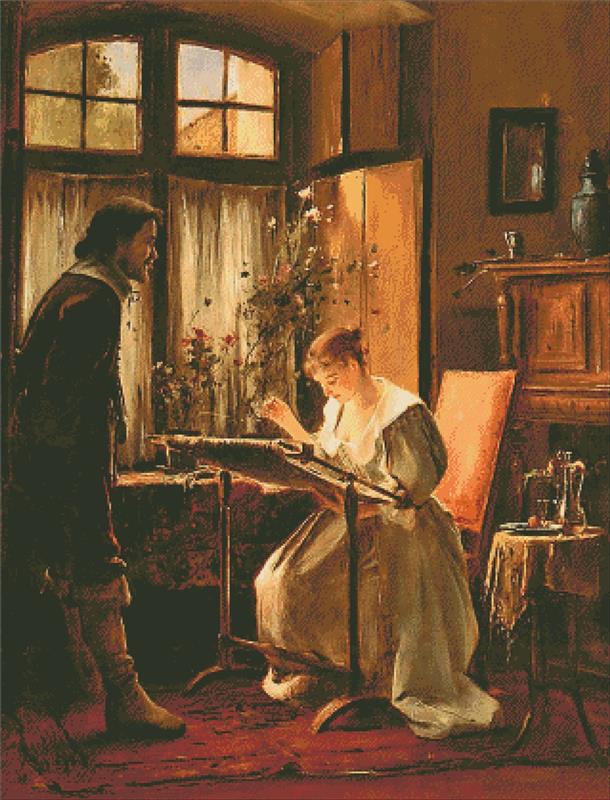 Lady Seated At Her Needlework - Charting Creations