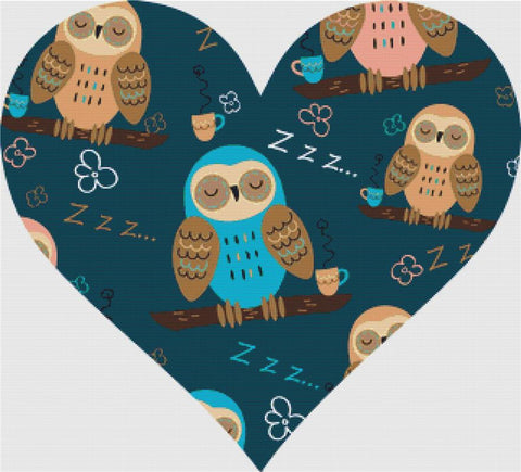 Sleepy Owl Heart - X Squared Cross Stitch