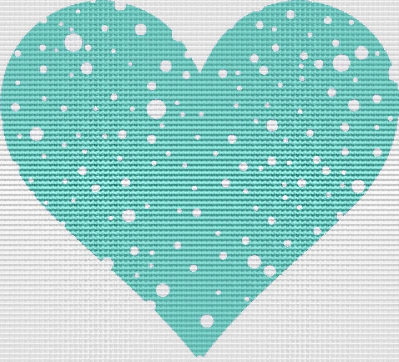 Blue And White Polka Dot Heart - X Squared Cross Stitch