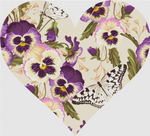 Vintage Pansies Heart - X Squared Cross Stitch