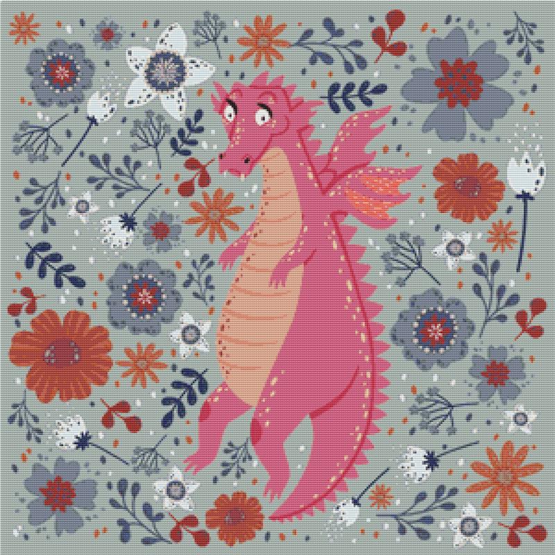Dragon With Flowers - X Squared Cross Stitch