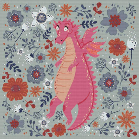 Dragon With Flowers - X Squared Cross Stitch