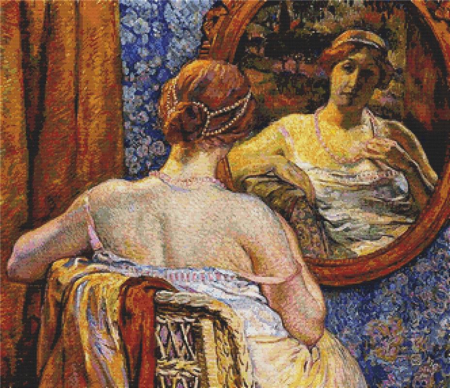 Woman At A Mirror - X Squared Cross Stitch