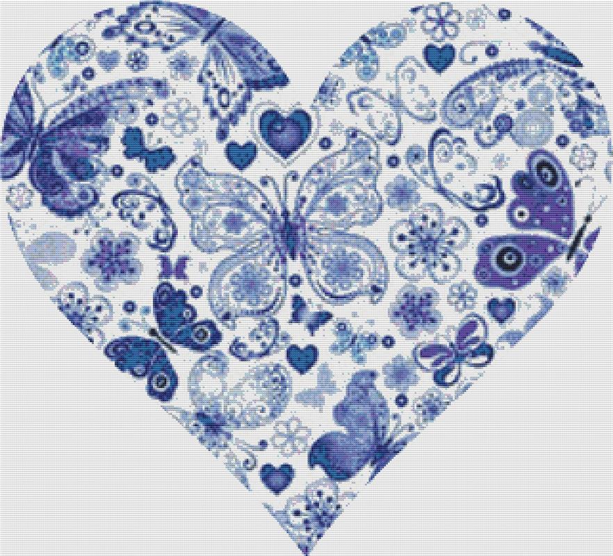 Dark Blue Butterfly Heart: Smooth - X Squared Cross Stitch