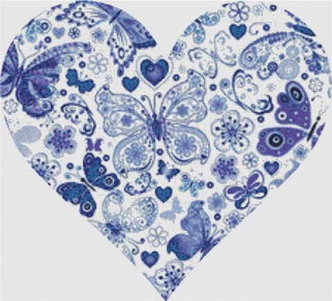 Dark Blue Butterfly Heart: Smooth - X Squared Cross Stitch