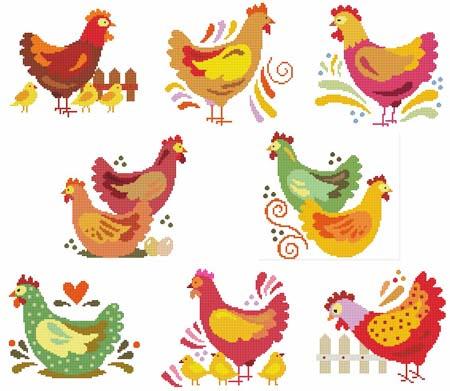 Jacobean Hens - Cross Stitch Wonders