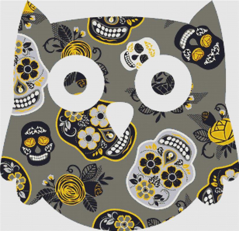 Grey Sugar Skull Owl - X Squared Cross Stitch
