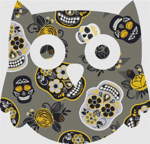 Grey Sugar Skull Owl - X Squared Cross Stitch